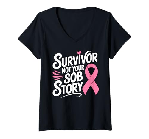 Damen Brustkrebs-Überlebender Krieger rosa Schleife Oktober Bewusstsein T-Shirt mit V-Ausschnitt Damen Brustkrebs-Überlebender Krieger rosa Schleife Oktober Bewusstsein T-Shirt mit V-Ausschnitt von Sassy Breast Cancer Survivor Not Your Sob Story