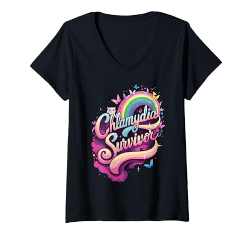 Damen Chlamydia Survivor Cat Meme: Bold & Quirky Humor T-Shirt mit V-Ausschnitt Damen Chlamydia Survivor Cat Meme: Bold & Quirky Humor T-Shirt mit V-Ausschnitt von Sassy Cat Vibes Apparel