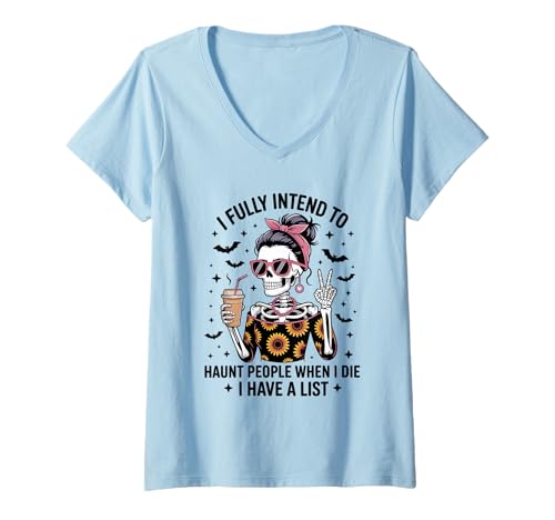 Damen Lustiges sarkastisches Kaffeeskelett Halloween Humor Vibes T-Shirt mit V-Ausschnitt Damen Lustiges sarkastisches Kaffeeskelett Halloween Humor Vibes T-Shirt mit V-Ausschnitt von Sassy Skeletons & Coffee Haunting Humor Crew