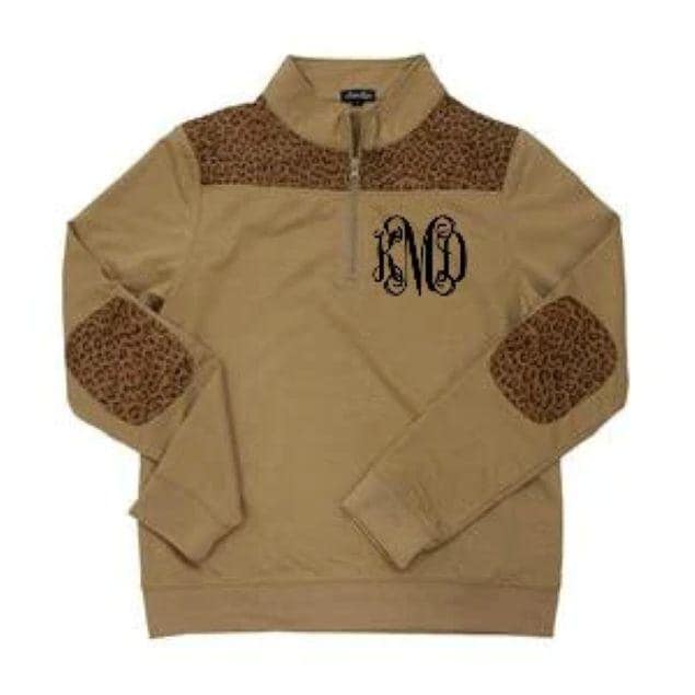 Monogramm Leopard Print Pullover Damen Quarter Zip Sweatshirt von SassyBlossom