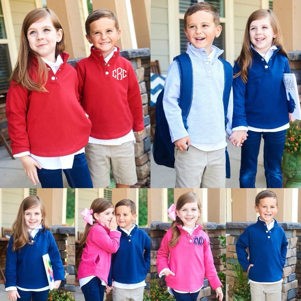 Monogrammed Kinder French Terry Pullover Quarterzip Für Baby Kleinkind Und Jugend von SassyBlossom