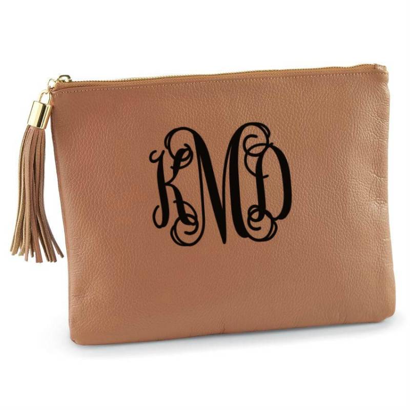 Monogrammed Lederclutch Cognac Quaste Handtasche von SassyBlossom