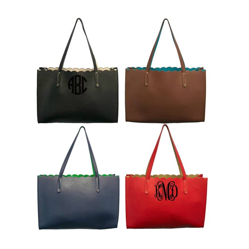 Monogrammed Scalloped Tote Bag Reversible Damen Umhängetasche Monogrammed Scalloped Tote Bag Reversible Damen Umhängetasche von SassyBlossom