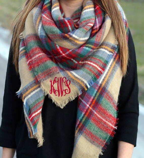 Tartan Plaid Blanket Schal Tan Urlaub Personalisierter Schal von SassyBlossom