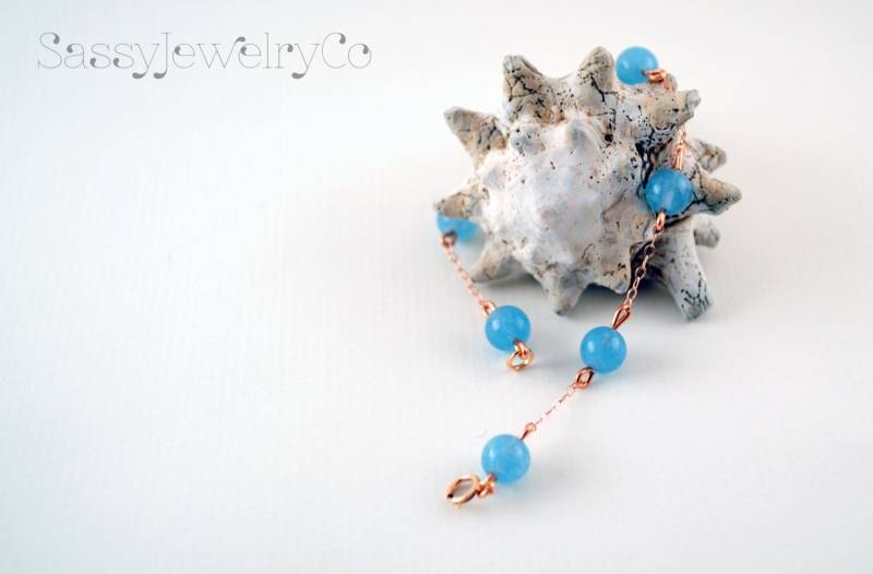 Rose Gold Armband Mit Aquamarin Perlen von SassyJewelryCo