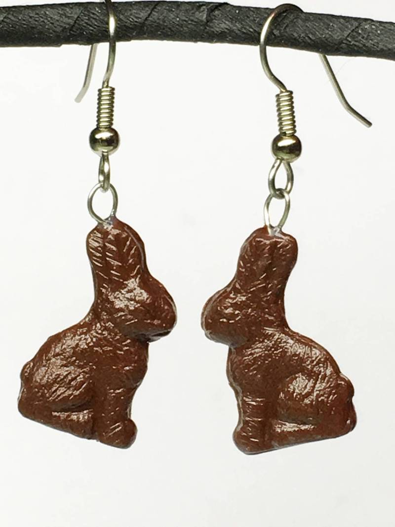 Osterhasen Ohrringe Mit Dunkler Schokolade, Polymer Clay, Handgemacht, Auf Bestellung von SassyPumpkinShoppe