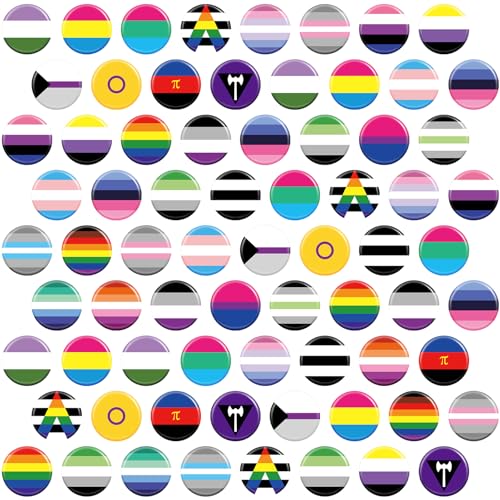 Sasylvia Rainbow Pride Pins Bulk LGBTQ Button Pin Lesbisch Gay Bisexuell Pride Stuff Runde Knöpfe Abzeichen für Männer Frauen Kleidung Tasche Zubehör Party 4,9 x 4,9 cm 24 Stile (144 Stück) von Sasylvia