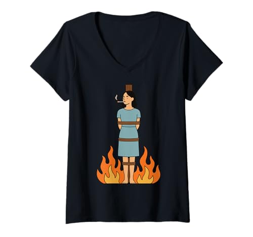 Damen Witch Lighting Cigarette with Flames Occult Unholy Funny T-Shirt mit V-Ausschnitt Damen Witch Lighting Cigarette with Flames Occult Unholy Funny T-Shirt mit V-Ausschnitt von Satan Devil Hell Wiccan Unholy Witchcraft Gothic