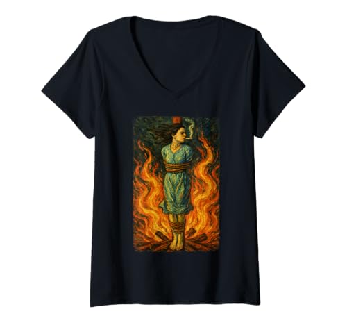 Damen Witch Lighting Cigarette with Flames Occult Unholy Funny T-Shirt mit V-Ausschnitt Damen Witch Lighting Cigarette with Flames Occult Unholy Funny T-Shirt mit V-Ausschnitt von Satan Devil Hell Wiccan Unholy Witchcraft Gothic