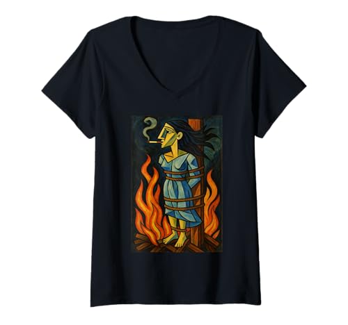 Damen Witch Lighting Cigarette with Flames Occult Unholy Funny T-Shirt mit V-Ausschnitt Damen Witch Lighting Cigarette with Flames Occult Unholy Funny T-Shirt mit V-Ausschnitt von Satan Devil Hell Wiccan Unholy Witchcraft Gothic