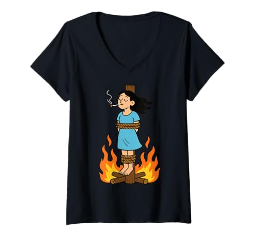 Damen Witch Lighting Cigarette with Flames Occult Unholy Funny T-Shirt mit V-Ausschnitt Damen Witch Lighting Cigarette with Flames Occult Unholy Funny T-Shirt mit V-Ausschnitt von Satan Devil Hell Wiccan Unholy Witchcraft Gothic