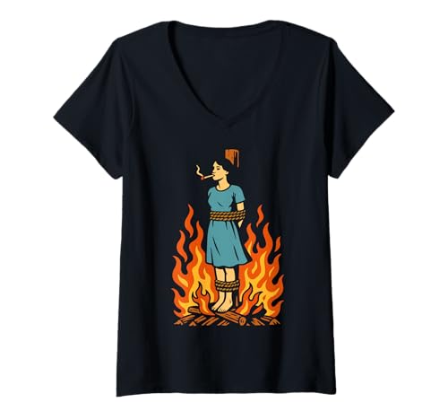 Damen Witch Lighting Cigarette with Flames Occult Unholy Funny T-Shirt mit V-Ausschnitt Damen Witch Lighting Cigarette with Flames Occult Unholy Funny T-Shirt mit V-Ausschnitt von Satan Devil Hell Wiccan Unholy Witchcraft Gothic