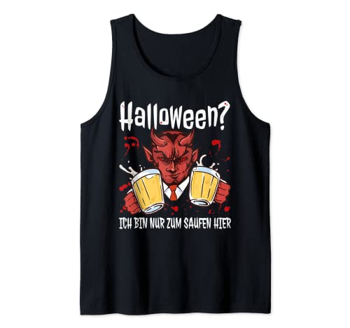 Herren Teufel Lucifer Satan Halloween Blut Kostüm Nur Zum Saufen Tank Top von Satan Halloween Luzifer Teufel