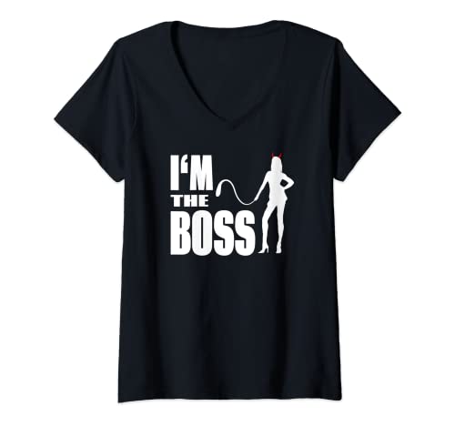 Damen Domina I'm The Boss Domina Feminist Power T-Shirt T-Shirt mit V-Ausschnitt Damen Domina I'm The Boss Domina Feminist Power T-Shirt T-Shirt mit V-Ausschnitt von Satanic Baphomet Demonic Devil Lady Female Femdom