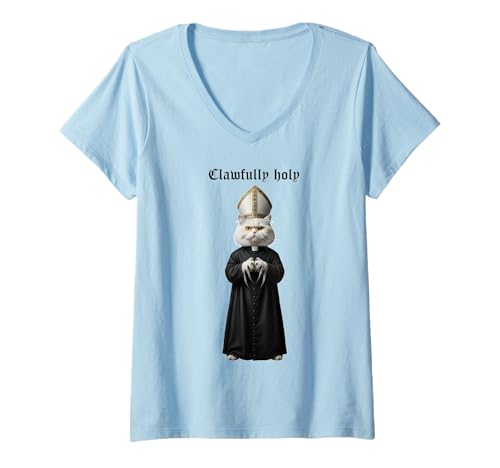 Damen Atheistische Kleidung für Katzen von Clawfully Holy Satanic Cat T-Shirt mit V-Ausschnitt Damen Atheistische Kleidung für Katzen von Clawfully Holy Satanic Cat T-Shirt mit V-Ausschnitt von Satanic Cat Kitten Atheist Unique Fashion