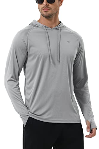 Herren LSF 50+ Langarm-Kapuzen-Shirt, Sonnenschutz, athletischer Kapuzenpullover für Angeln, Wandern, Laufen, Workout, Rashguard-Shirt, Hellgrau, XXX-Large von Satankud