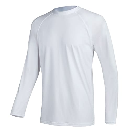 Herren Langarm-Badeshirts, Rashguard, UPF 50+, UV-Sonnenschutz-Shirt, athletisches Workout, Laufen, Wandern, T-Shirt, Bademode, 02- T1 Weiß, 4XL von Satankud