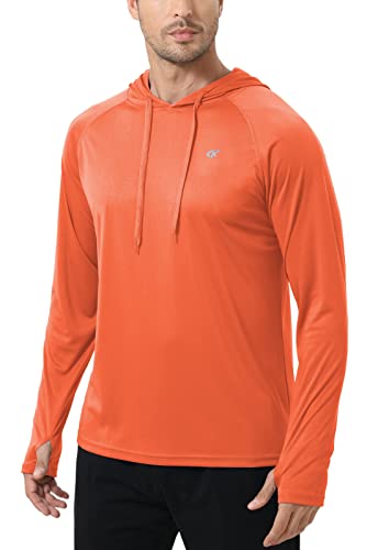 Herren UPF 50+ Langarm Kapuzenshirts Sonnenschutz Athletic Hoodie zum Angeln Wandern Laufen Workout Rashguard Shirt, Orange/Abendrot im Zickzackmuster (Sunset Chevron), Large von Satankud