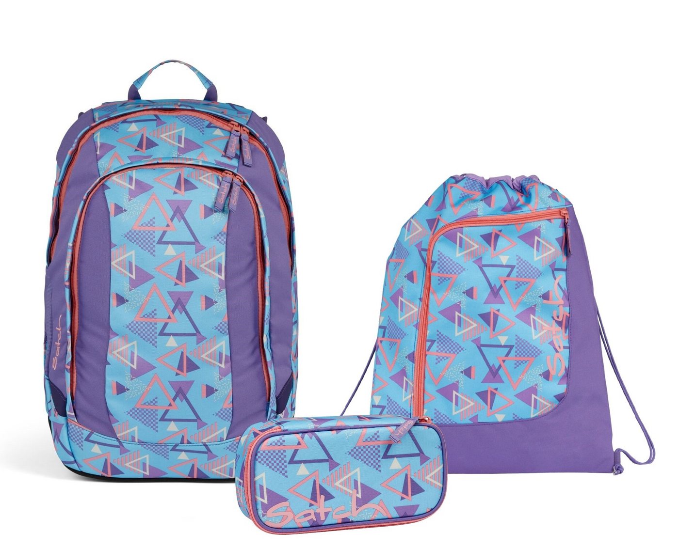 Satch Schulranzen Schulrucksack-Set AIR 80s Dance 3-teilig (3-teilig), Laptop-Fach, Your-Size-System, Schulranzen von Satch