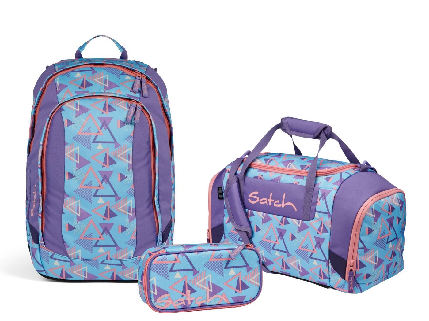 Satch Schulranzen Schulrucksack-Set AIR 80s Dance 3-teilig (3-teilig), Laptop-Fach, Your-Size-System, Schulranzen von Satch