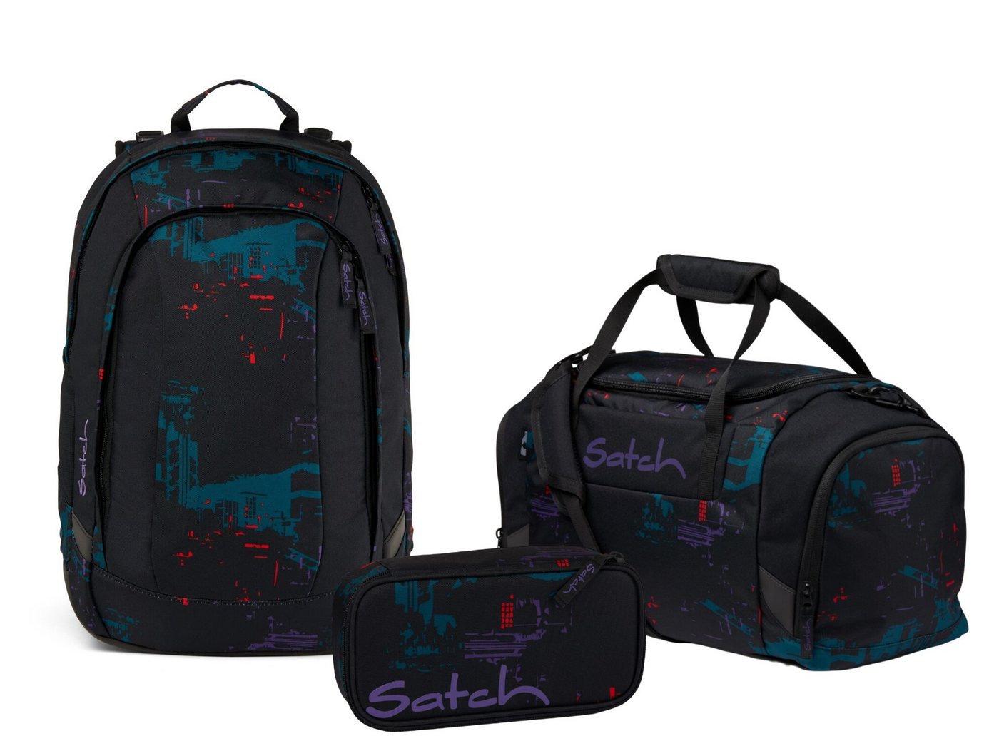 Satch Schulranzen Schulrucksack-Set AIR Night Vision 3-teilig (3-teilig), Laptop-Fach, Your-Size-System, Schulranzen von Satch