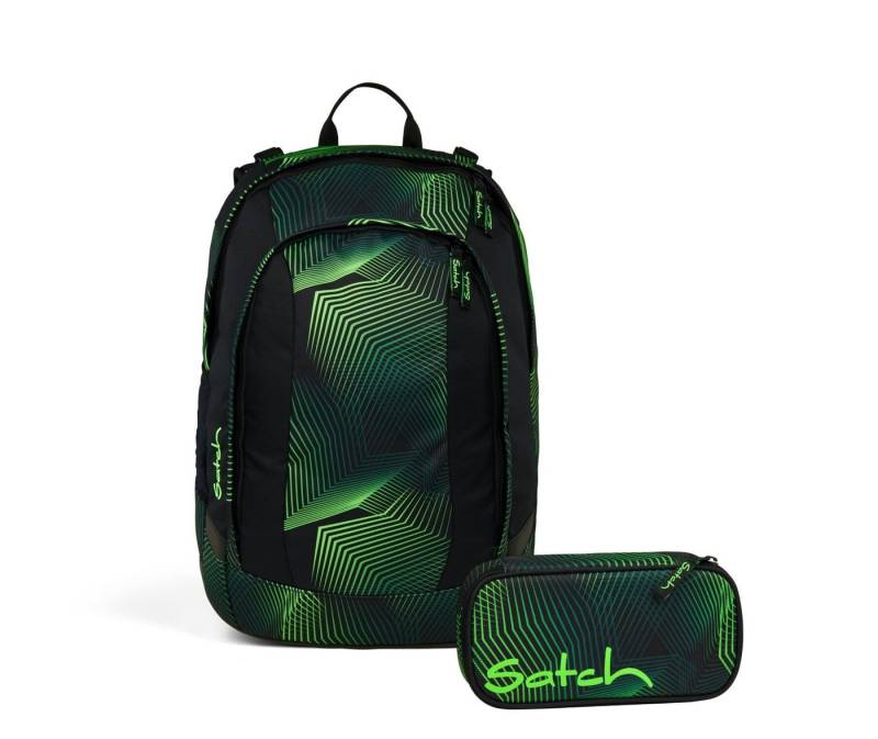 Satch Schulranzen Schulrucksack-Set AIR Seismic Green 2-teilig, Kollektion 2025 (2-teilig), Schulranzen, ergonomisch, Laptop-Fach, Your-Size-System von Satch