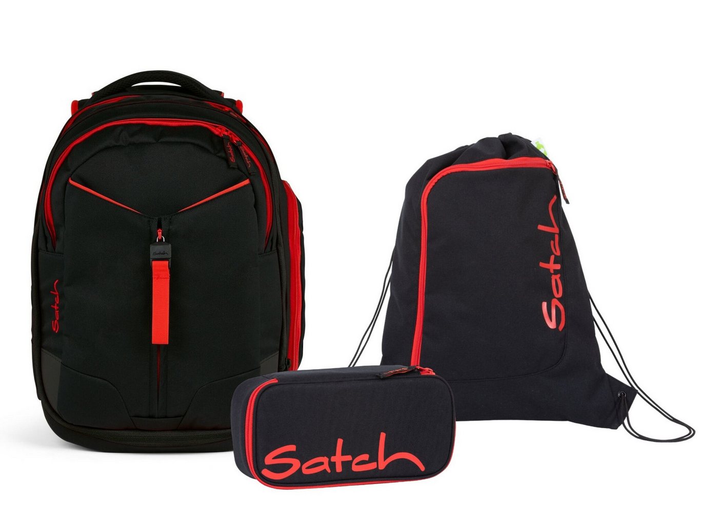Satch Schulranzen Schulrucksack-Set MATCH Fire Phantom 3-teilig (3-teilig), Laptop-Fach, Your-Size-System, Schulranzen von Satch