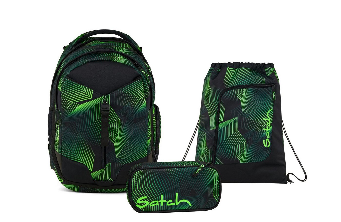 Satch Schulranzen Schulrucksack-Set MATCH Seismic Green 3-teilig (3-teilig), Schulranzen, ergonomisch, 30 + 5 Liter von Satch