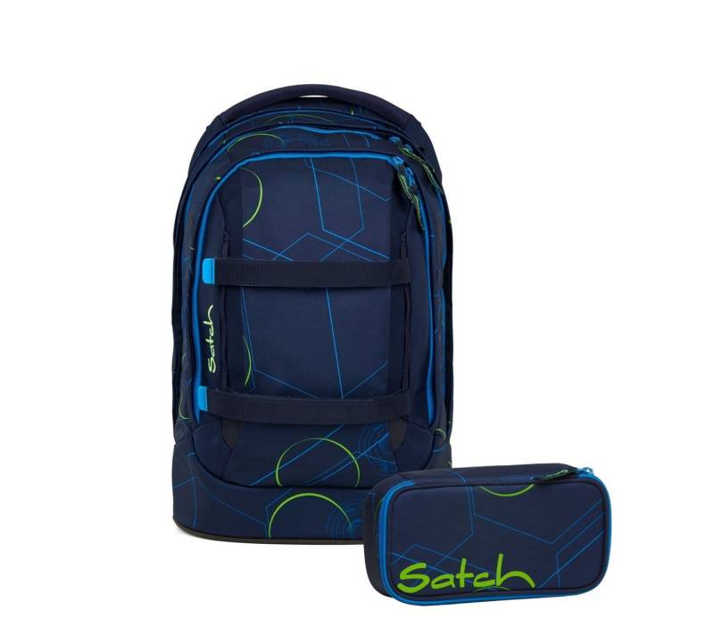 Satch Schulranzen Schulrucksack-Set PACK Blue Tech 2-teilig, Kollektion 2025 (2-teilig), ergonomisch, Your-Size-System: auf Körpergröße anpassbar von Satch