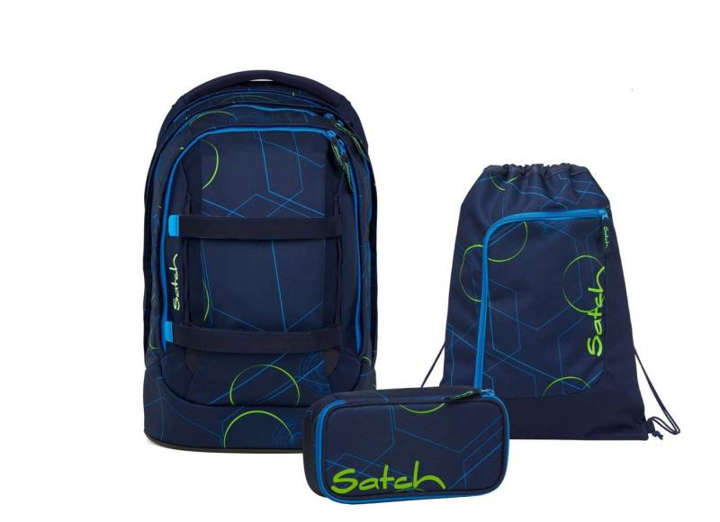 Satch Schulranzen Schulrucksack-Set PACK Blue Tech 3-teilig, Kollektion 2025 (3-teilig), ergonomisch, Your-Size-System: auf Körpergröße anpassbar von Satch