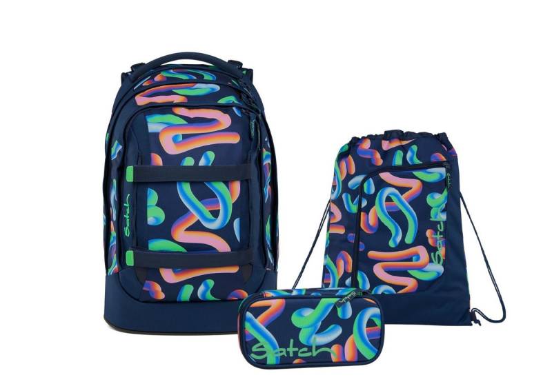 Satch Schulranzen Schulrucksack-Set PACK Crazy Twist 3-teilig, Kollektion 2025 (3-teilig), ergonomisch, Your-Size-System: auf Körpergröße anpassbar von Satch