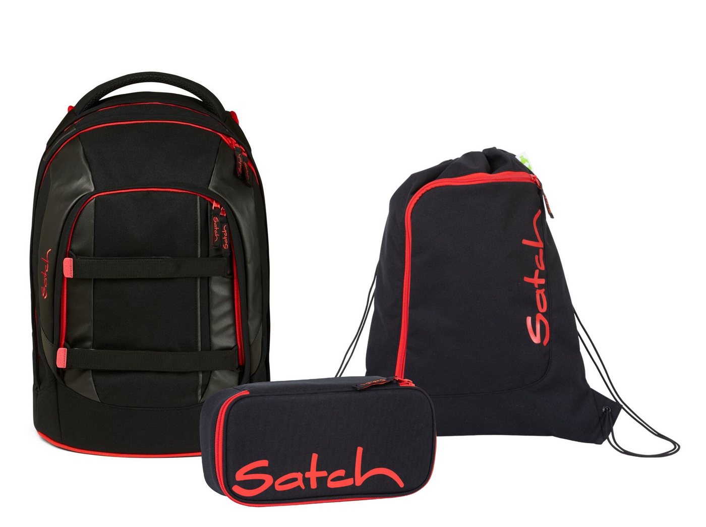 Satch Schulranzen Schulrucksack-Set PACK Fire Phantom 3-teilig (3-teilig), Laptop-Fach, Your-Size-System, Schulranzen von Satch