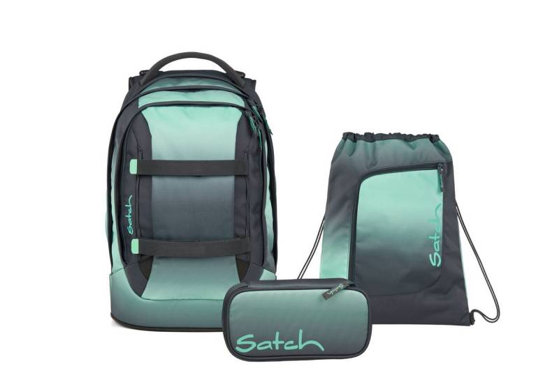 Satch Schulranzen Schulrucksack-Set PACK Gradient Mint 3-teilig (3-teilig), ergonomisch, Your-Size-System: auf Körpergröße anpassbar von Satch
