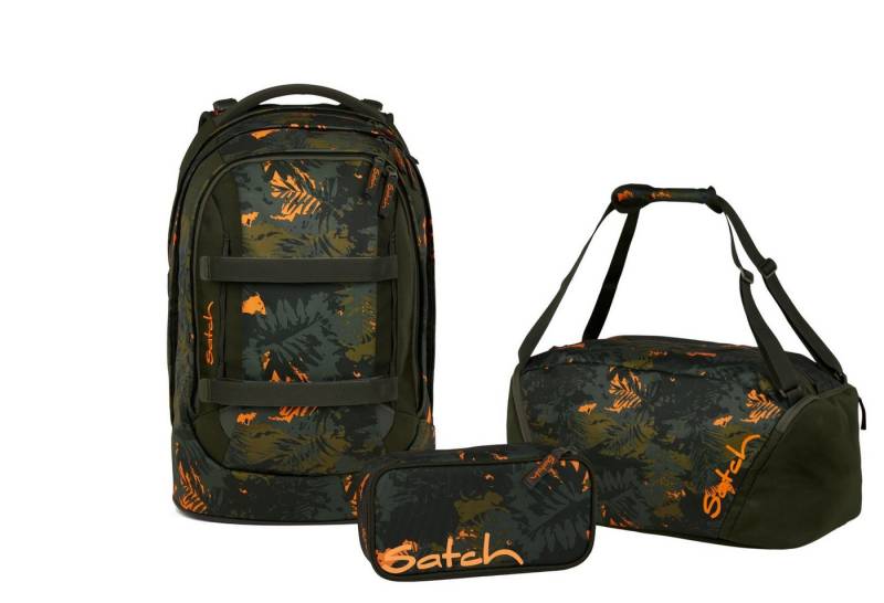Satch Schulranzen Schulrucksack-Set PACK Jurassic Jungle 3-teilig, Kollektion 2025 (3-teilig), ergonomisch, Your-Size-System: auf Körpergröße anpassbar von Satch