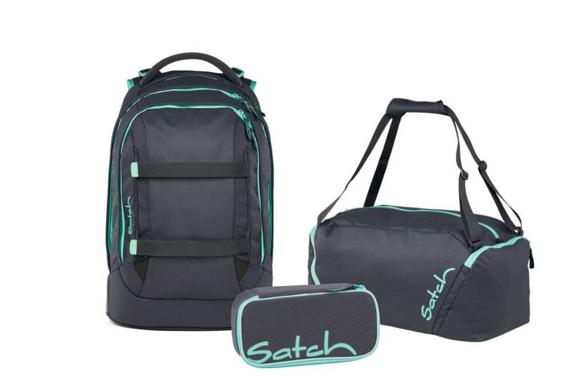 Satch Schulranzen Schulrucksack-Set PACK Mint Phantom 3-teilig, Kollektion 2025 (3-teilig), ergonomisch, Your-Size-System: auf Körpergröße anpassbar von Satch