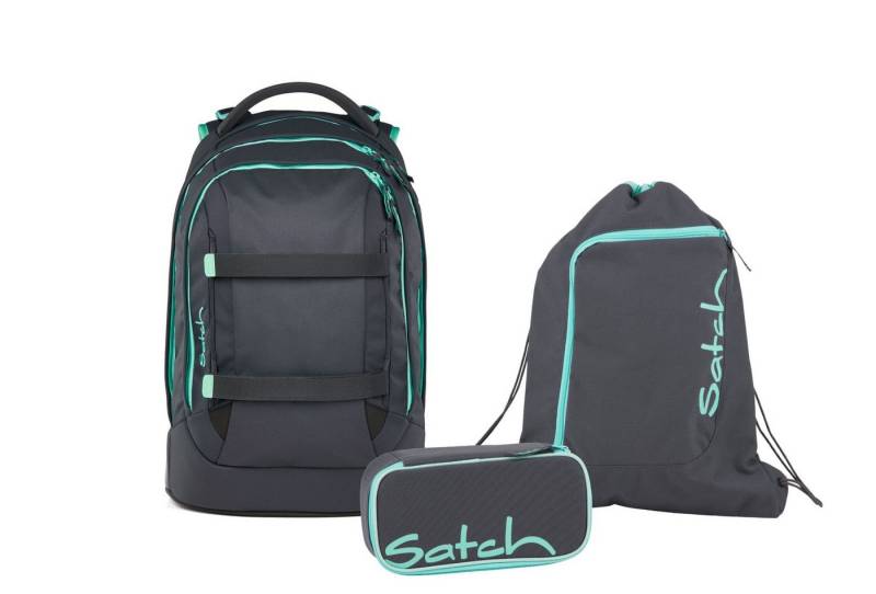 Satch Schulranzen Schulrucksack-Set PACK Mint Phantom 3-teilig, Kollektion 2025 (3-teilig), ergonomisch, Your-Size-System: auf Körpergröße anpassbar von Satch
