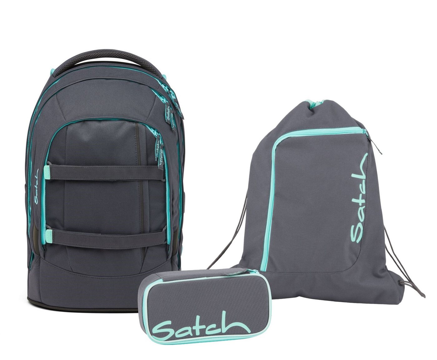 Satch Schulranzen Schulrucksack-Set PACK Mint Phantom 3-teilig (3-teilig), Laptop-Fach, Your-Size-System, Schulranzen von Satch