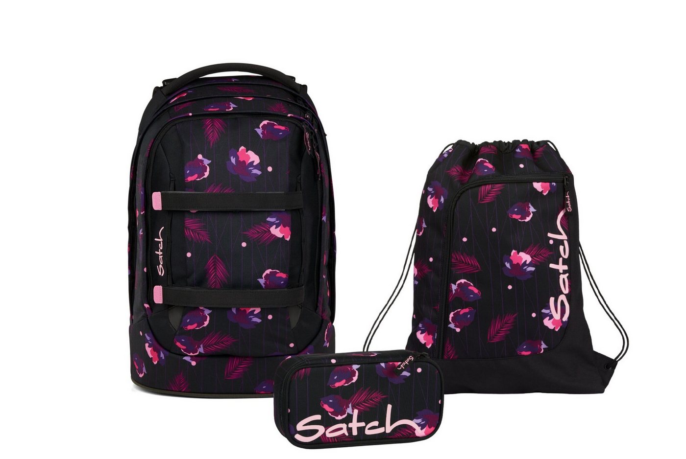 Satch Schulranzen Schulrucksack-Set PACK Mystic Nights 3-teilig, Kollektion 2025 (3-teilig), ergonomisch, Your-Size-System: auf Körpergröße anpassbar von Satch