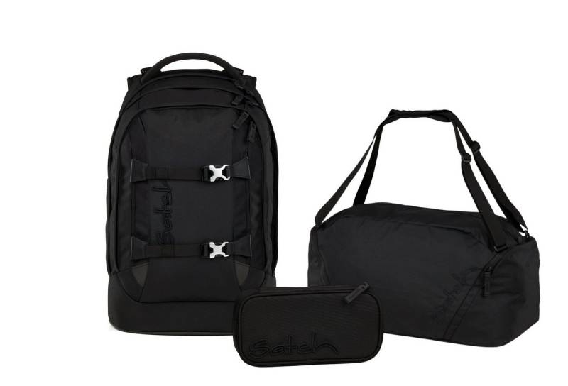 Satch Schulranzen Schulrucksack-Set PACK Nordic Black 3-teilig (3-teilig), ergonomisch, Your-Size-System: auf Körpergröße anpassbar von Satch