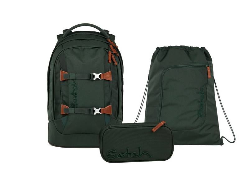 Satch Schulranzen Schulrucksack-Set PACK Nordic Forest Green 3-teilig, Kollektion 2025 (3-teilig), ergonomisch, Your-Size-System: auf Körpergröße anpassbar von Satch