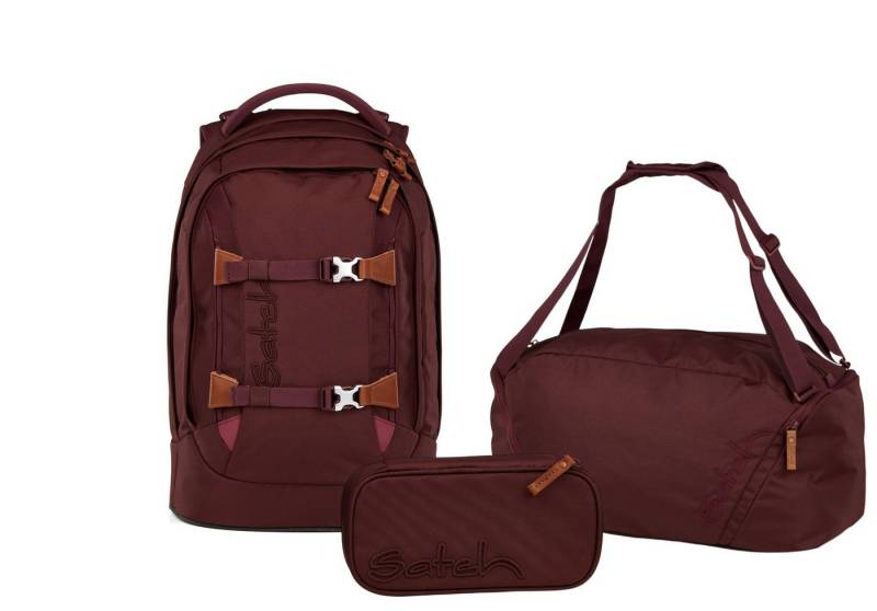 Satch Schulranzen Schulrucksack-Set PACK Nordic Ruby 3-teilig (3-teilig), ergonomisch, Your-Size-System: auf Körpergröße anpassbar von Satch