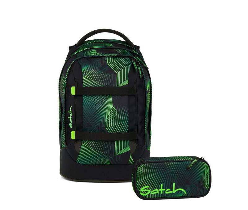 Satch Schulranzen Schulrucksack-Set PACK Seismic Green 2-teilig (2-teilig), ergonomisch, Your-Size-System: auf Körpergröße anpassbar von Satch