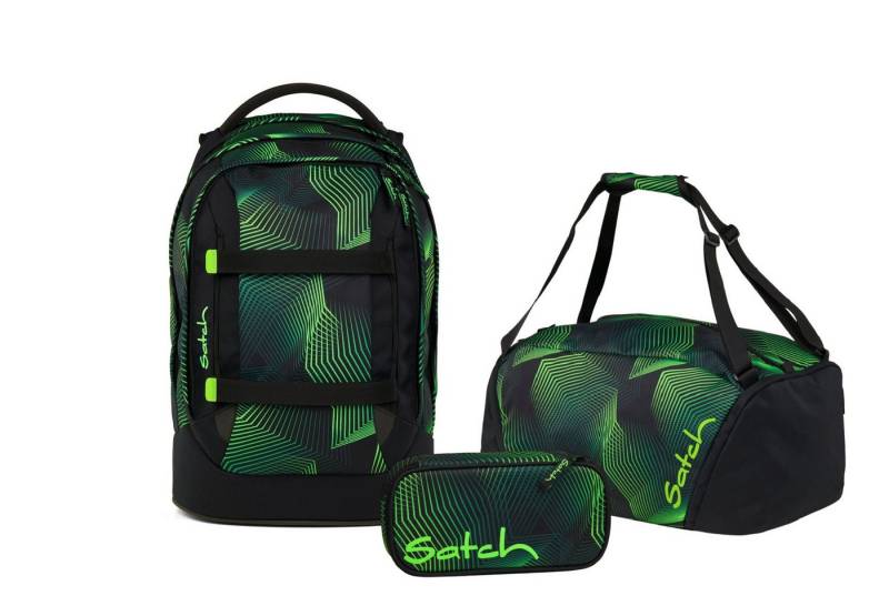 Satch Schulranzen Schulrucksack-Set PACK Seismic Green 3-teilig (3-teilig), ergonomisch, Your-Size-System: auf Körpergröße anpassbar von Satch