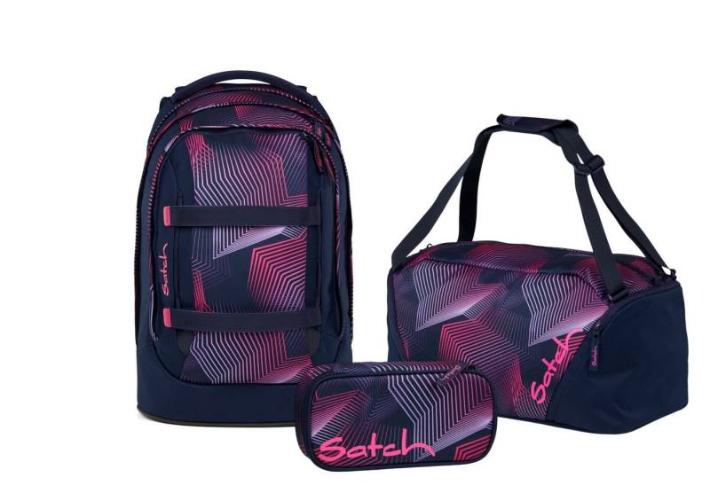 Satch Schulranzen Schulrucksack-Set PACK Seismic Pink 3-teilig, Kollektion 2025 (3-teilig), ergonomisch, Your-Size-System: auf Körpergröße anpassbar von Satch