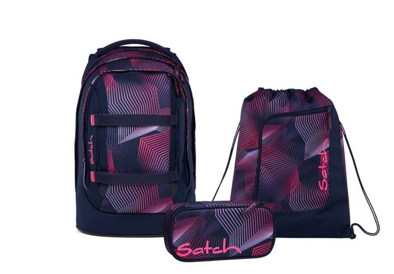 Satch Schulranzen Schulrucksack-Set PACK Seismic Pink 3-teilig, Kollektion 2025 (3-teilig), ergonomisch, Your-Size-System: auf Körpergröße anpassbar von Satch