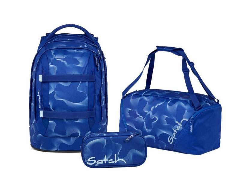Satch Schulranzen Schulrucksack-Set PACK Vibrant Blue 3-teilig, Kollektion 2025 (3-teilig), ergonomisch, Your-Size-System: auf Körpergröße anpassbar von Satch