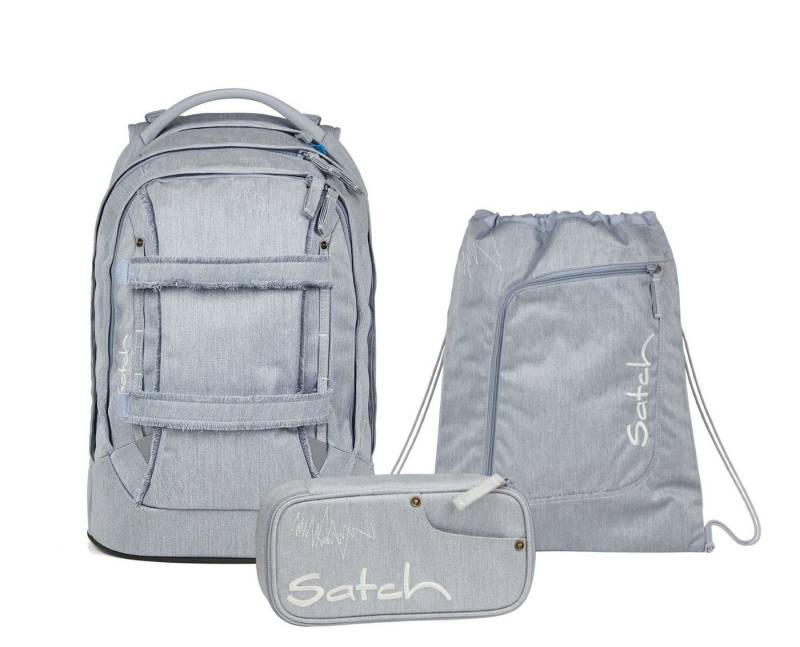 Satch Schulranzen Schulrucksack-Set PACK Washed Blue 3-teilig, Kollektion 2025 (3-teilig), ergonomisch, Your-Size-System: auf Körpergröße anpassbar von Satch