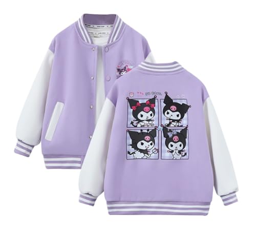 Satdflie Anime Ku-romi College Sweat Jacke Baseball Jacke Übergangsjacke mit Knopfleiste Frühling Herbst Vintage Letterman Varsity Bomber Jacket für Petite Damen Mädchen, Lila, XS von Satdflie