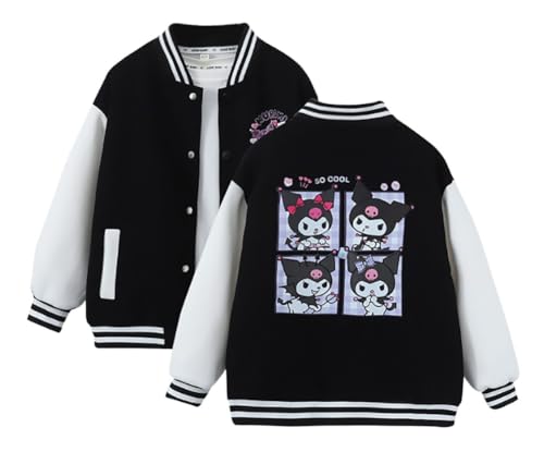 Satdflie Anime Ku-romi College Sweat Jacke Baseball Jacke Übergangsjacke mit Knopfleiste Frühling Herbst Vintage Letterman Varsity Bomber Jacket für Petite Damen Mädchen, Schwarz, S von Satdflie