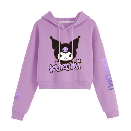 Satdflie Anime Kuro-mi Kapuzenpullover Kurz Cropped Hoodie Sweatshirt Langarm Crop Top Pulli Mit Kapuze für Damen Mädchen, Lila, L von Satdflie